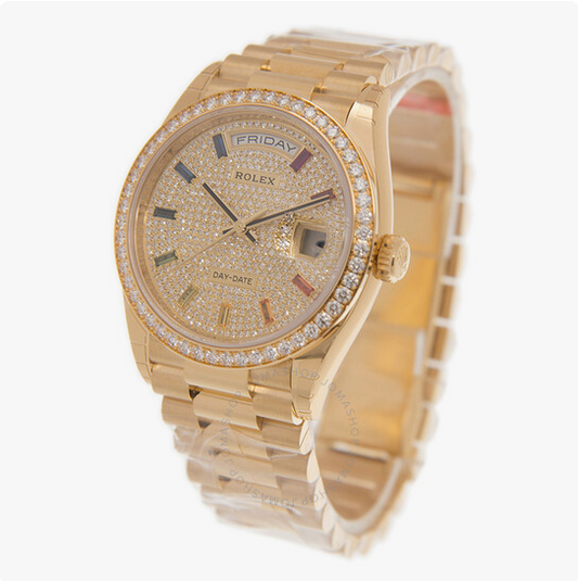 Rolex Day-Date 36mm Diamond Rainbow Dial 18kt Gold President Watch