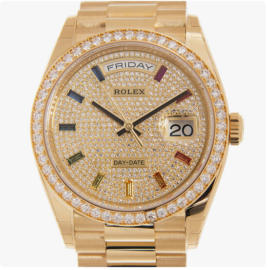 Rolex Day-Date 36mm Diamond Rainbow Dial 18kt Gold President Watch